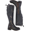 A pair of Bed Stu Manchester Wide Calf black leather boots with zippers on the side.