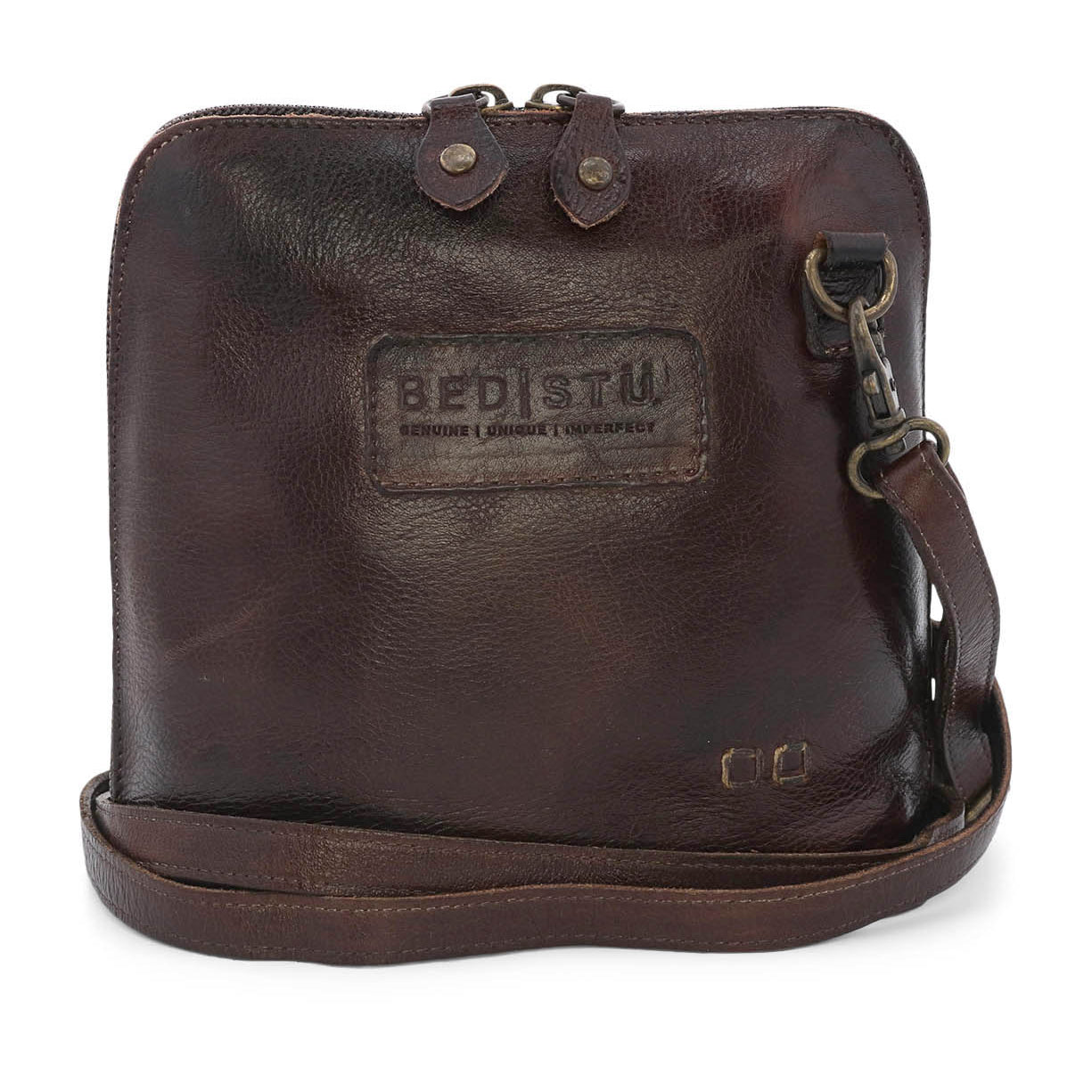 A brown leather Ventura cross body bag with a Bed Stu leather strap.