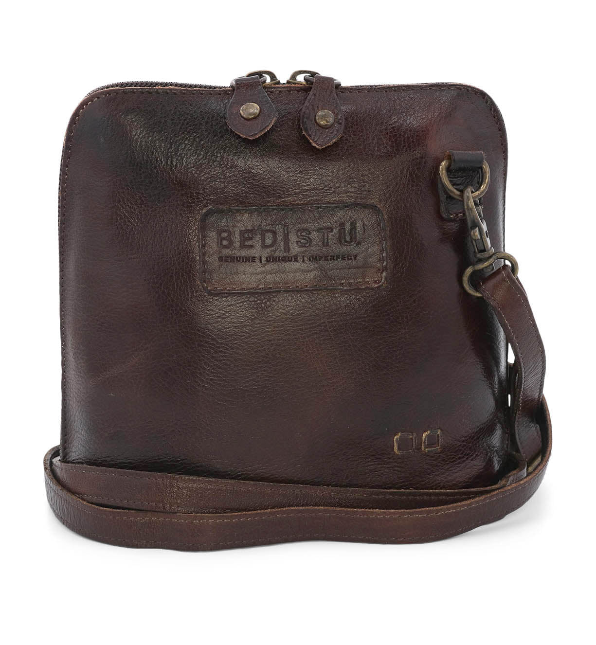 A brown leather Ventura cross body bag with a Bed Stu leather strap.