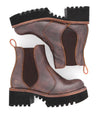 A pair of brown Valda Hi chelsea boots on a white background. (Brand: Bed Stu)