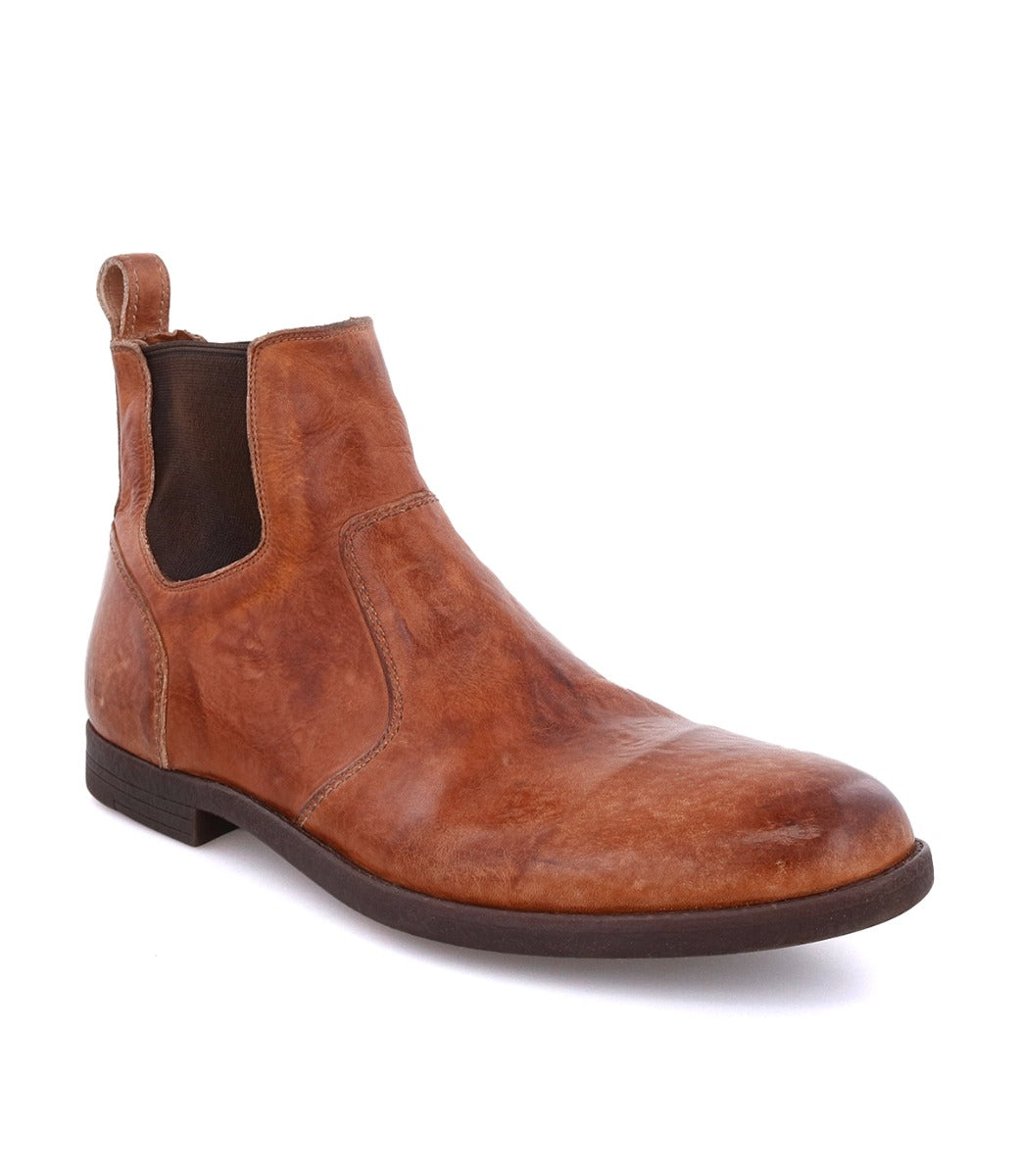 A Vasari tan leather chelsea boot on a white background from Bed Stu.
