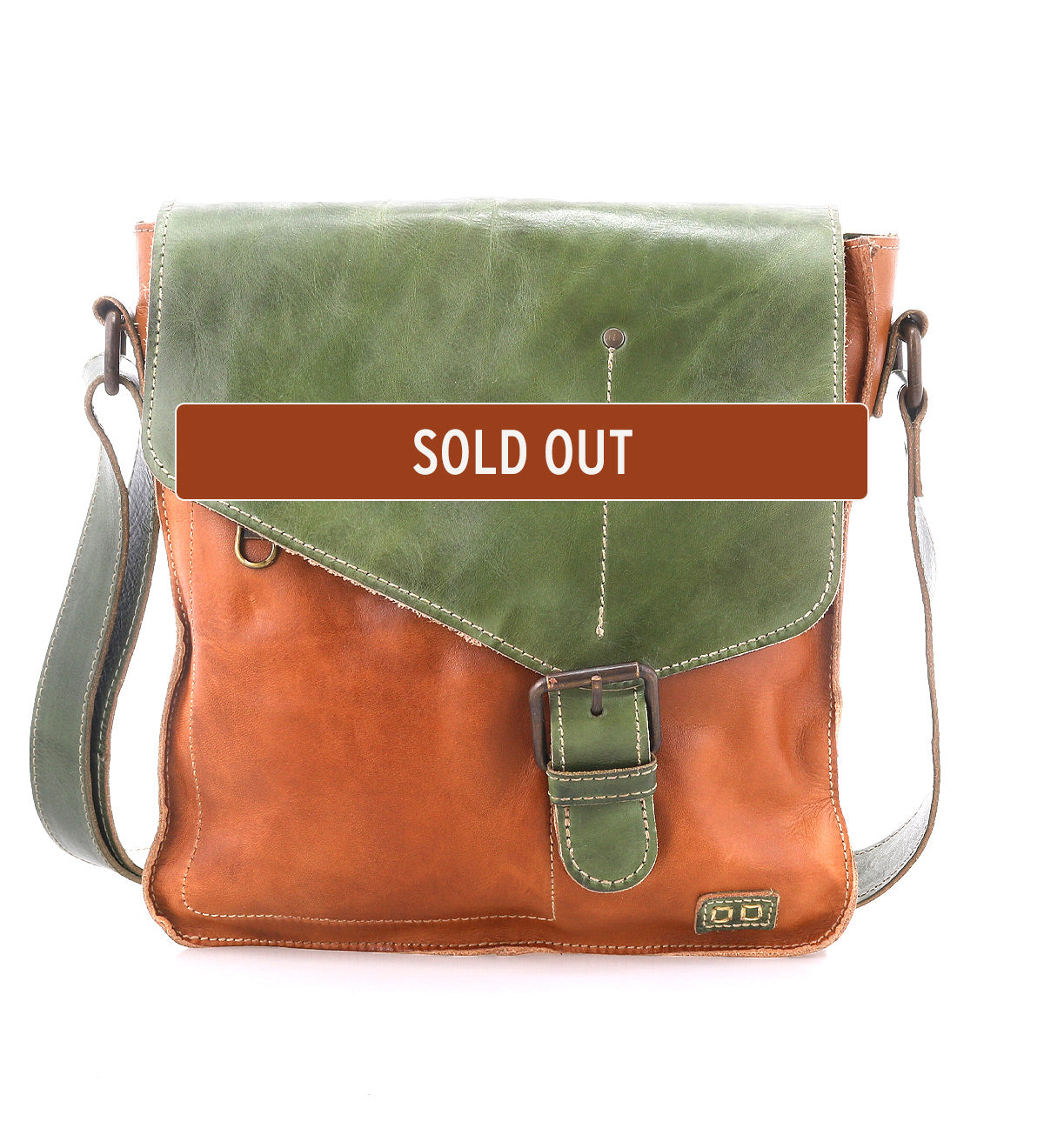 The Bed Stu Venice Beach is a brown and green vintage-inspired handbag featuring a front buckle, shown with a "SOLD OUT" banner across the image.