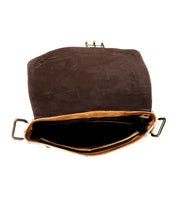 An open, empty brown leather Venice Beach II wallet with a checkered front panel and visible wear, viewed from the top against a white background. (Brand Name: Bed Stu)