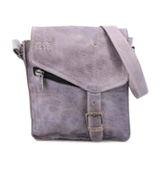 A timeless Venice Beach grey leather messenger bag with a zipper, handmade and vintage-inspired, by Bed Stu.