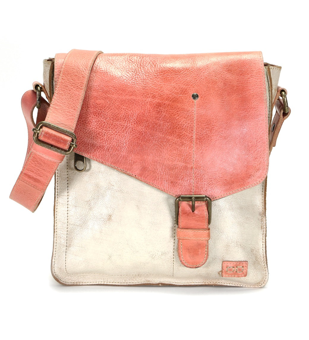 A pink and white leather Venice Beach messenger bag by Bed Stu.