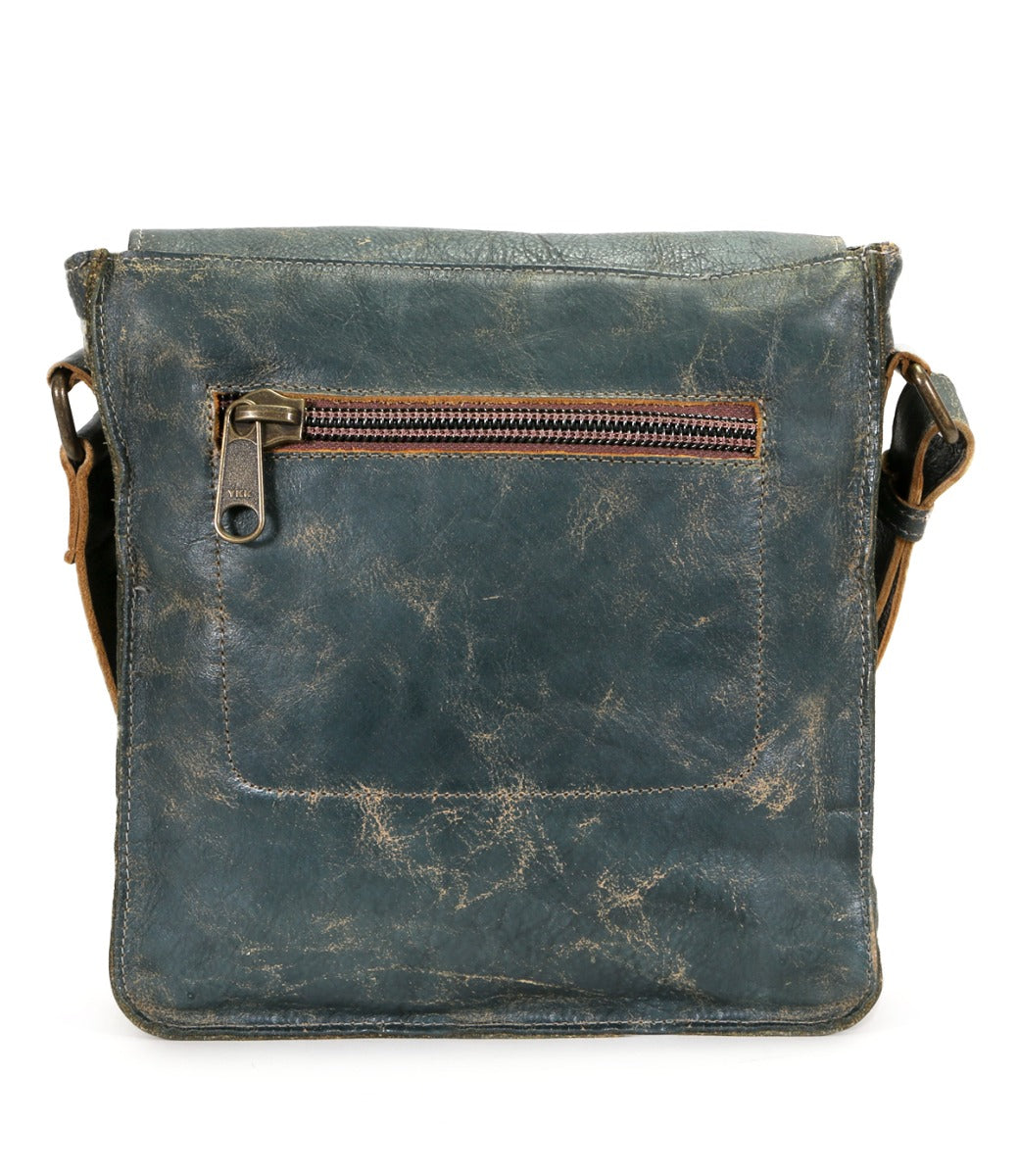 A Venice Beach teal leather messenger bag with zippered compartment, made by Bed Stu.
