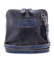 A black and blue leather cross body bag with a strap, the Ventura by Bed Stu.