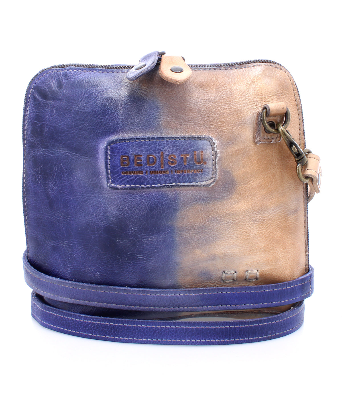 A blue leather Ventura cross body bag by Bed Stu perfect for a Saturday adventure.