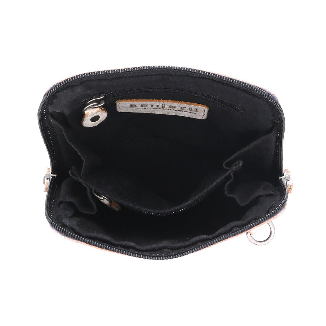 The inside of a Ventura black purse with a zipper from Bed Stu.