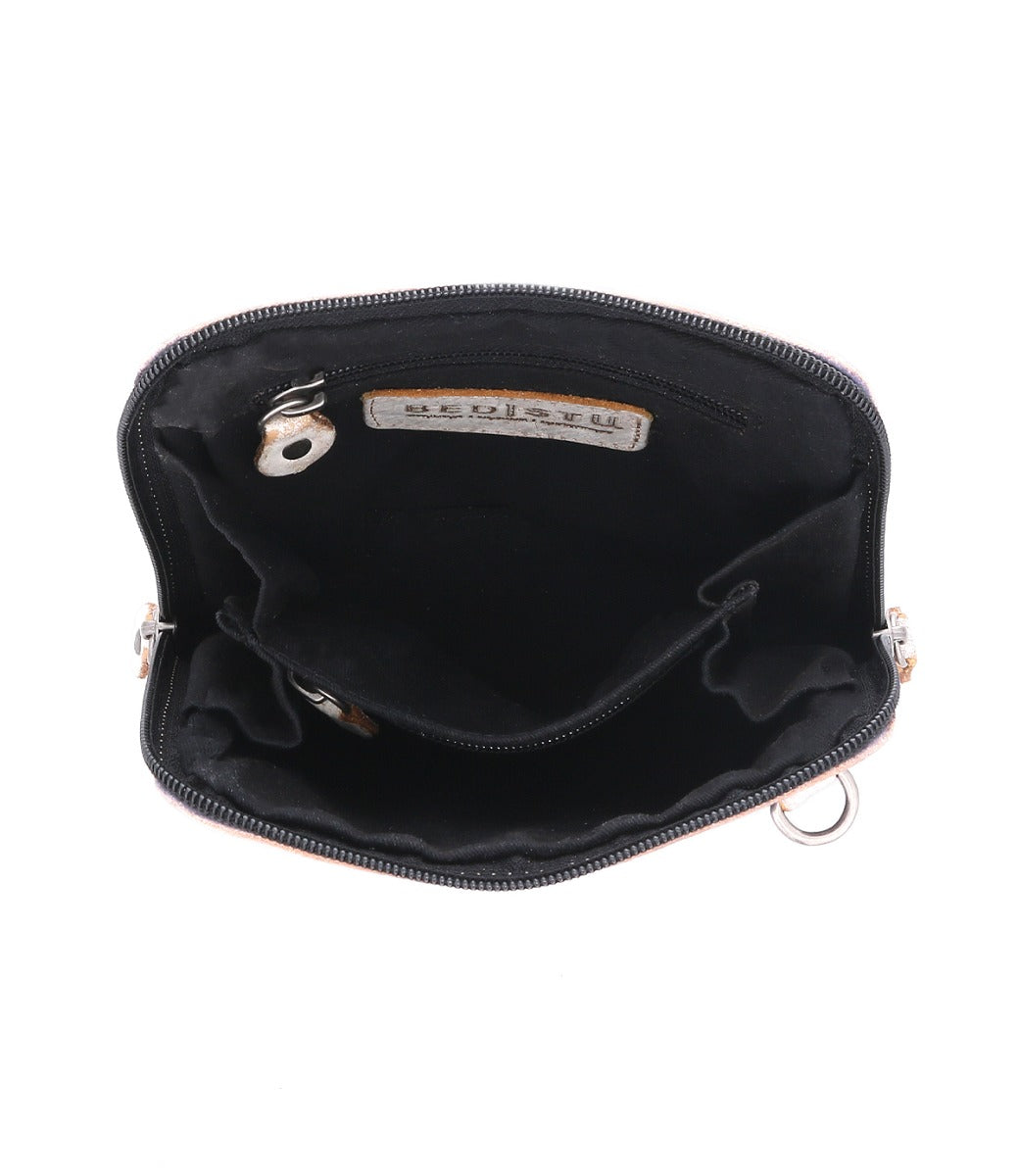 The inside of a Ventura black purse with a zipper from Bed Stu.