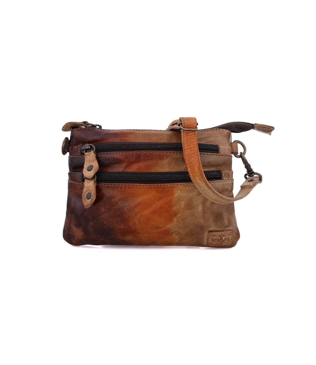 A Viana brown and black cross body bag with a zipper. (Brand: Bed Stu)