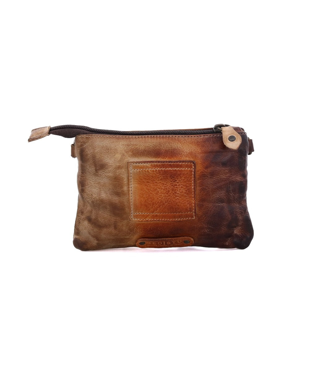 A Viana clutch bag by Bed Stu, made of brown leather with a zipper.