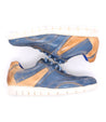 A pair of blue and tan distressed lace-up Wardell sneakers by Bed Stu.