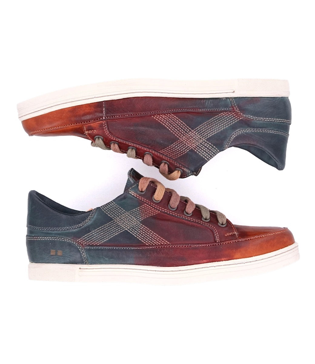 A pair of Bed Stu Wizard men's sneakers in red, blue and brown.