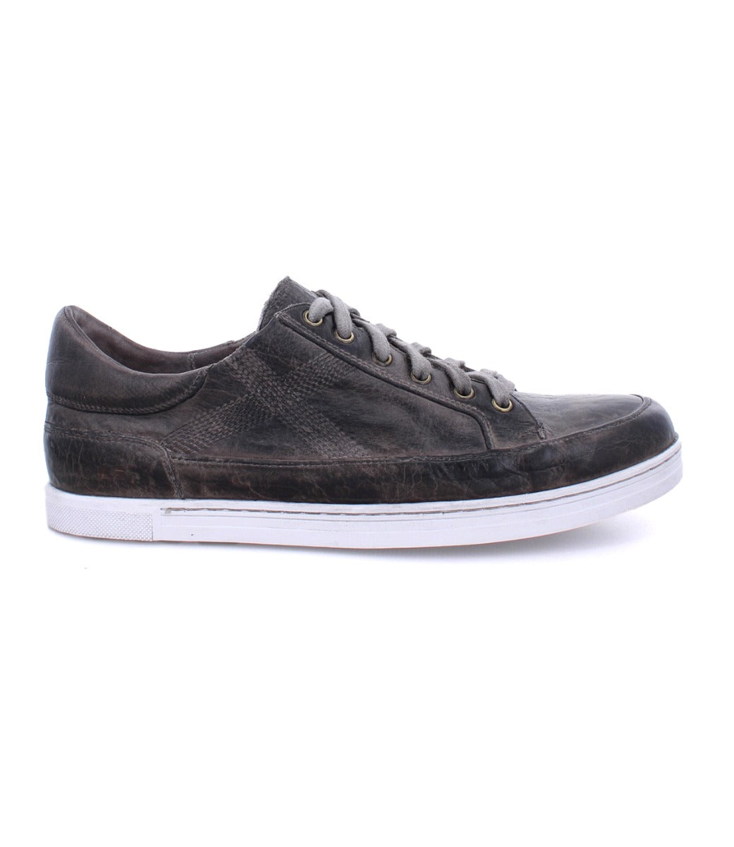 A men's brown leather sneaker with white soles from the brand Bed Stu, called Wizard.