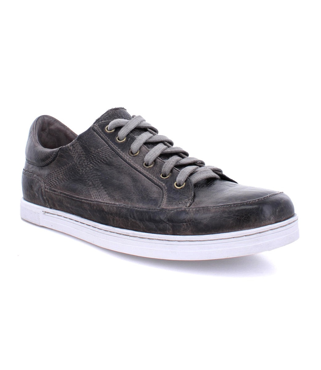 A Bed Stu men's grey leather Wizard sneaker with white laces.