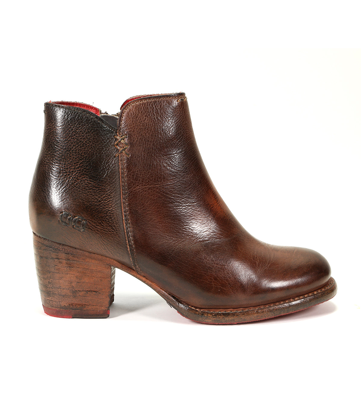 Handmade Bed Stu women's brown leather ankle boots with a durable wooden heel.