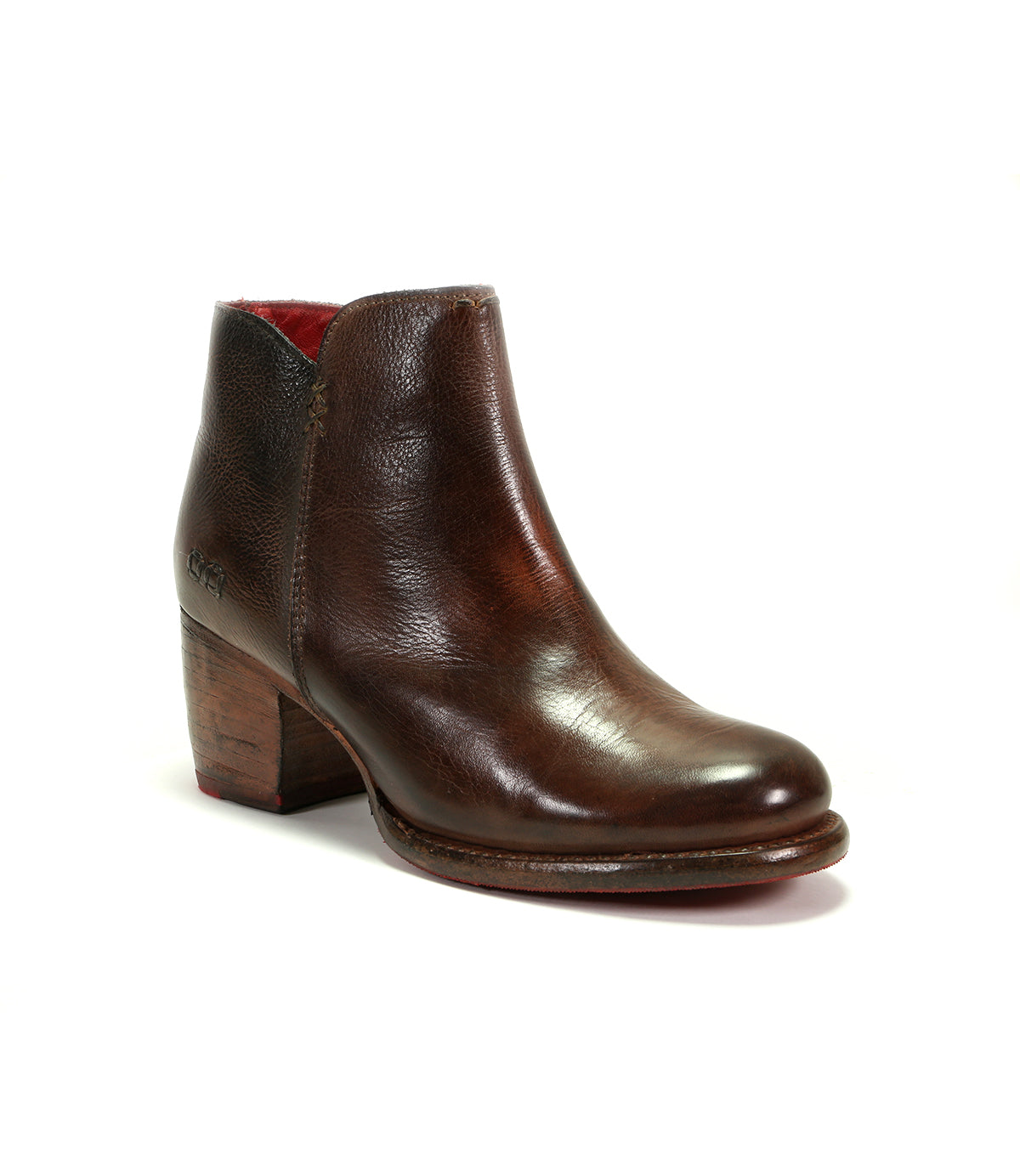 A durable, handmade women's brown leather ankle boot with a wooden heel, the Yell by Bed Stu.