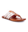 A Yoli sandal with tan and white straps from Bed Stu.