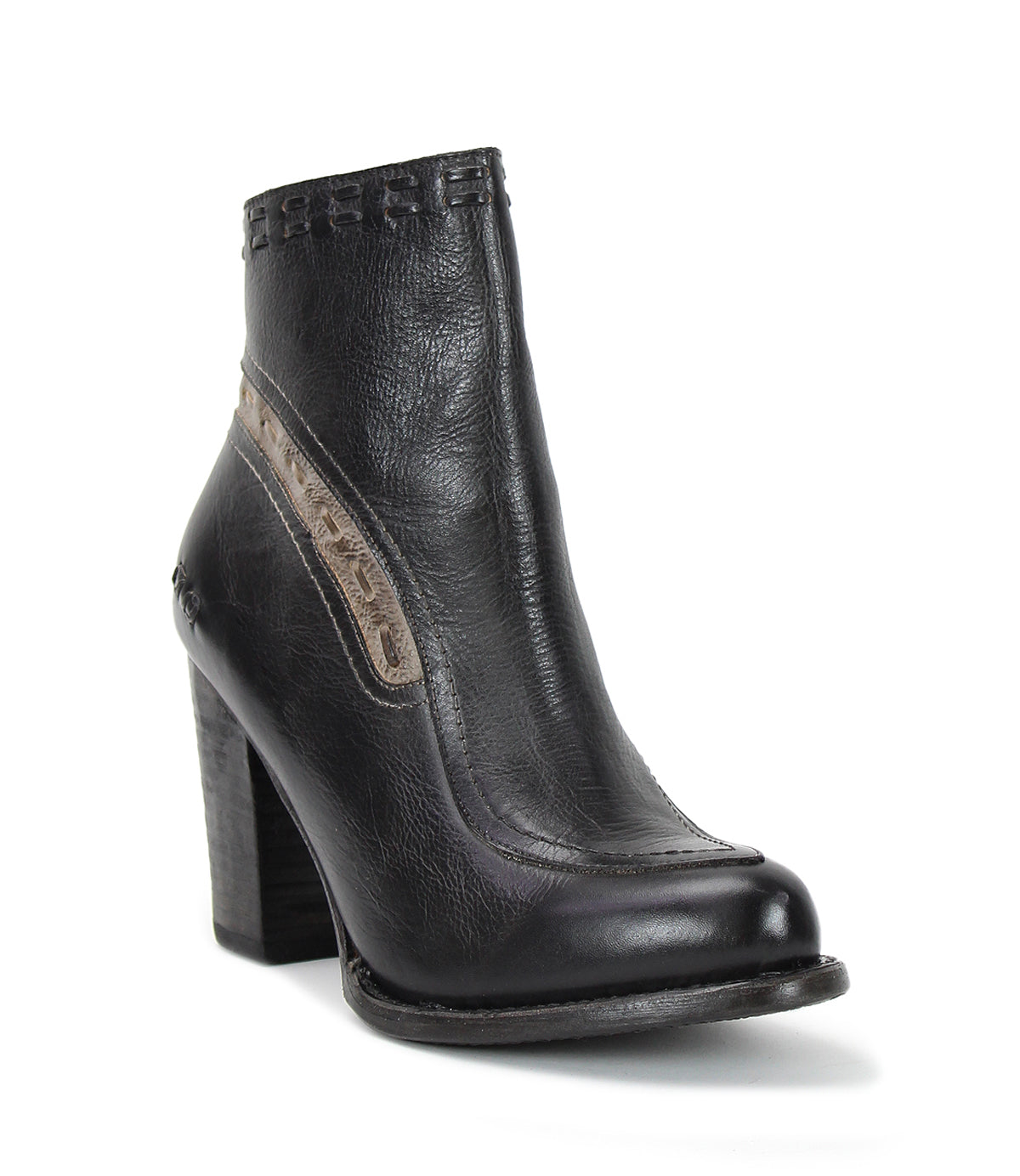 A black leather ankle boot for women called Yuno by Bed Stu.