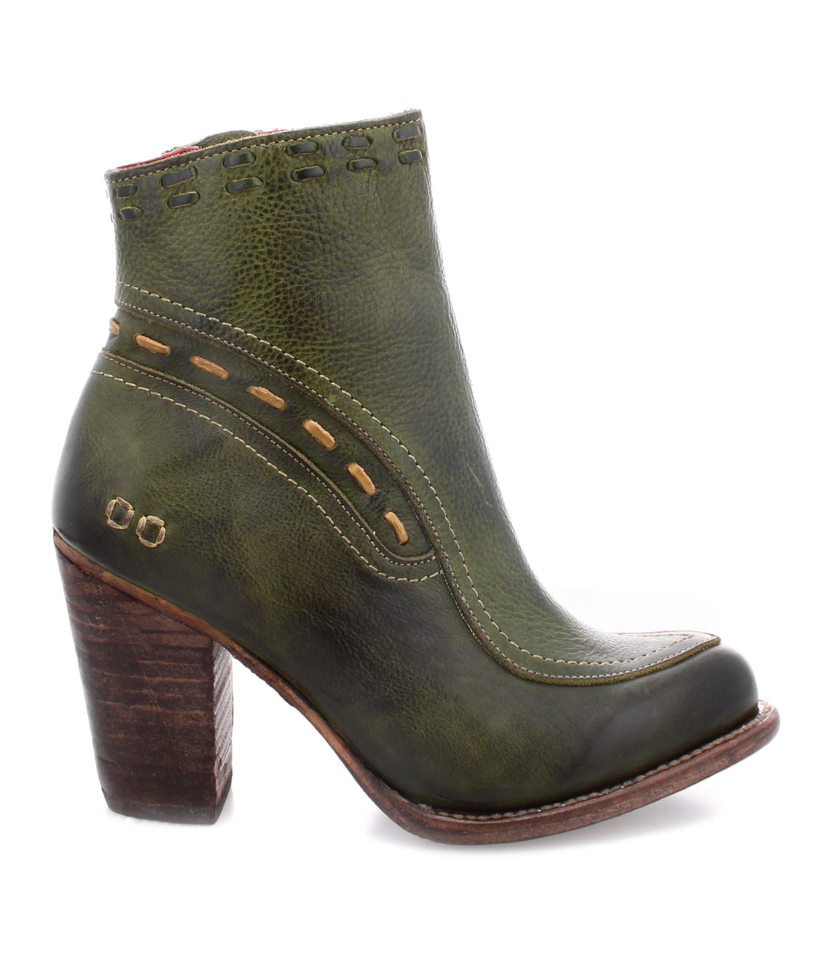A green leather Yuno ankle boot from Bed Stu.