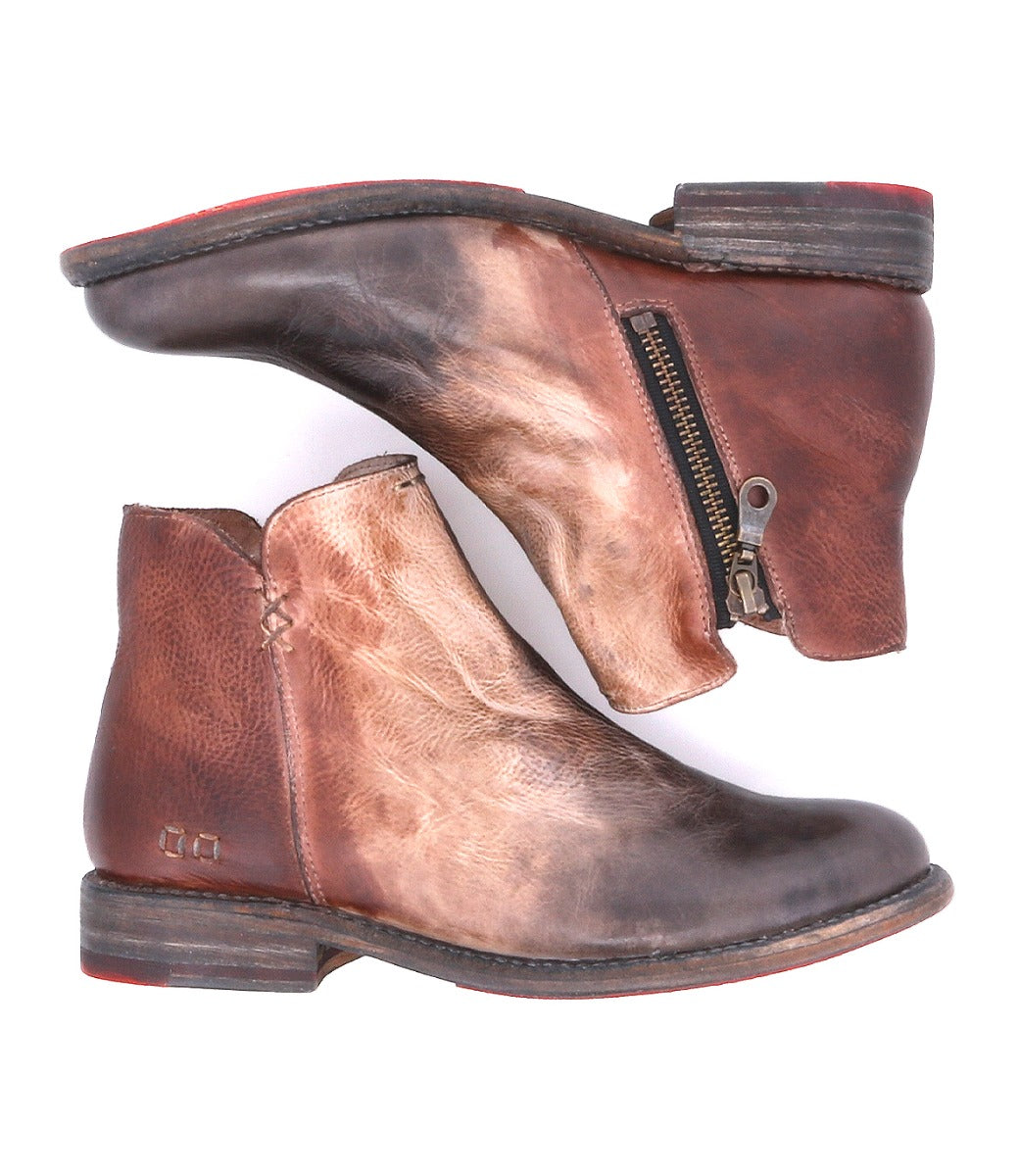 A pair of women's Bed Stu Yurisa brown leather ankle boots.