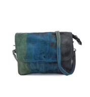 A Ziggy bag by Bed Stu, made of blue and black leather, with a shoulder strap.