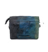 A blue and black Ziggy leather messenger bag with a zipper by Bed Stu.