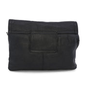 A black leather Ziggy clutch bag on a white background. (Brand: Bed Stu)
