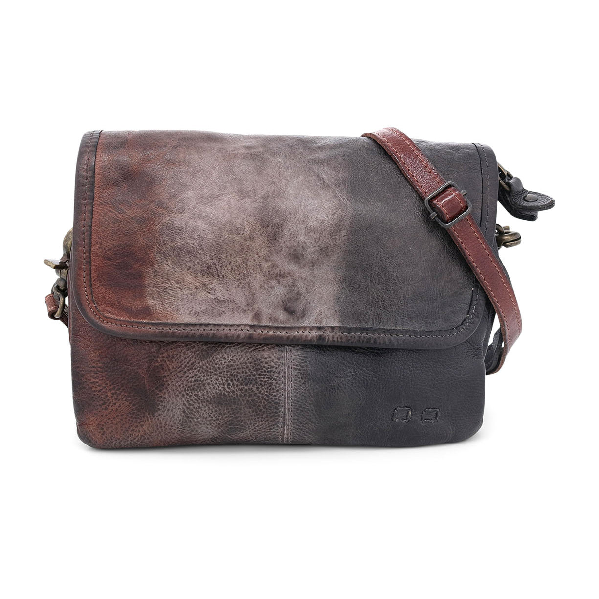 A black and brown leather Ziggy cross body bag by Bed Stu.