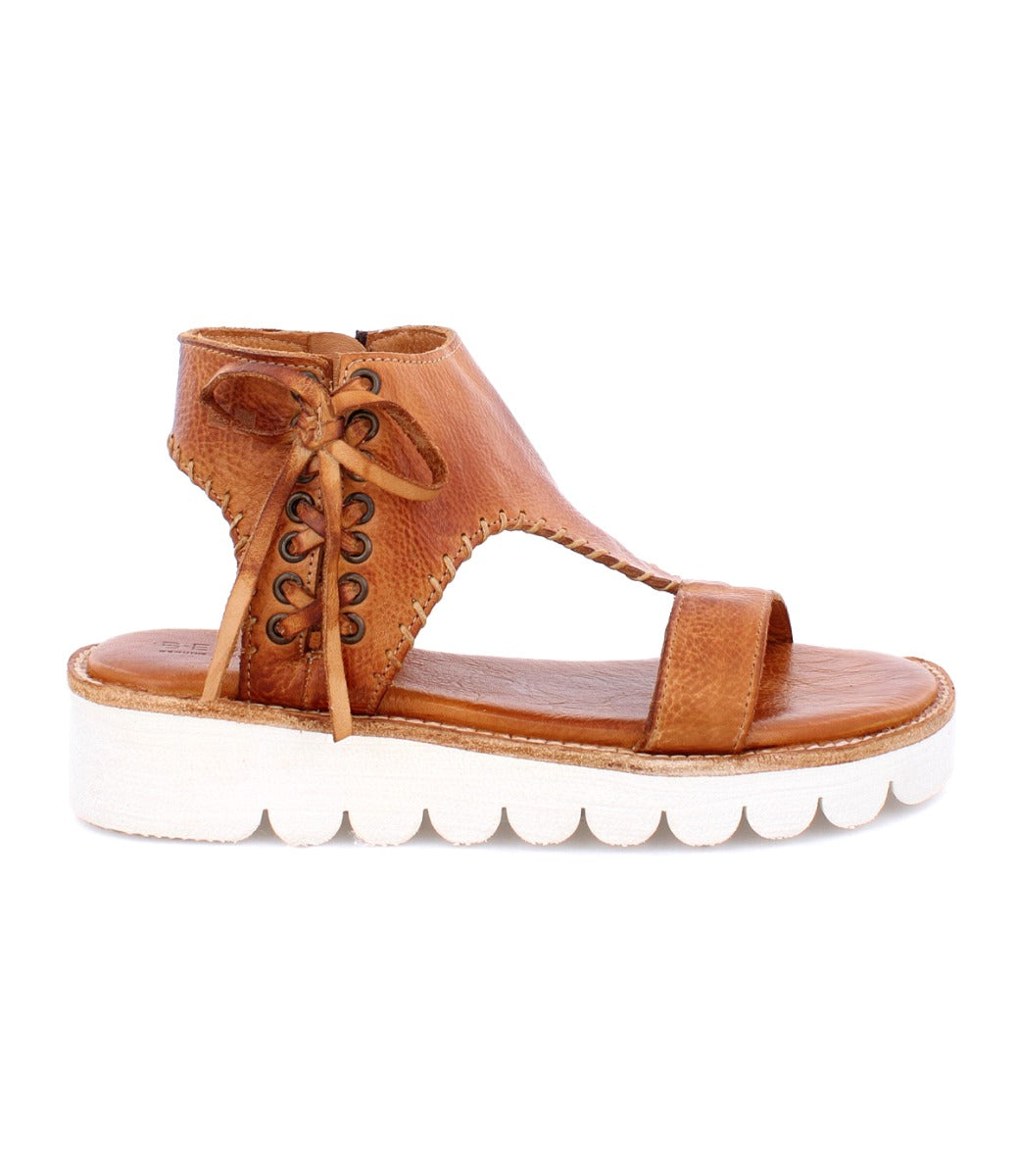 A women's Zoe II tan leather sandal with lace up detail by Bed Stu.