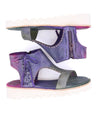 A pair of Bed Stu Zoe II women's purple sandals with zippers.
